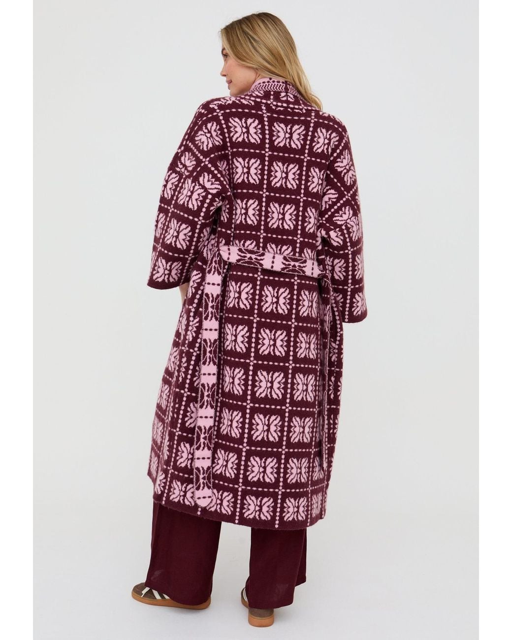 Raffya Ally Abstract Print Long Line Cardigan in Red | Lyst