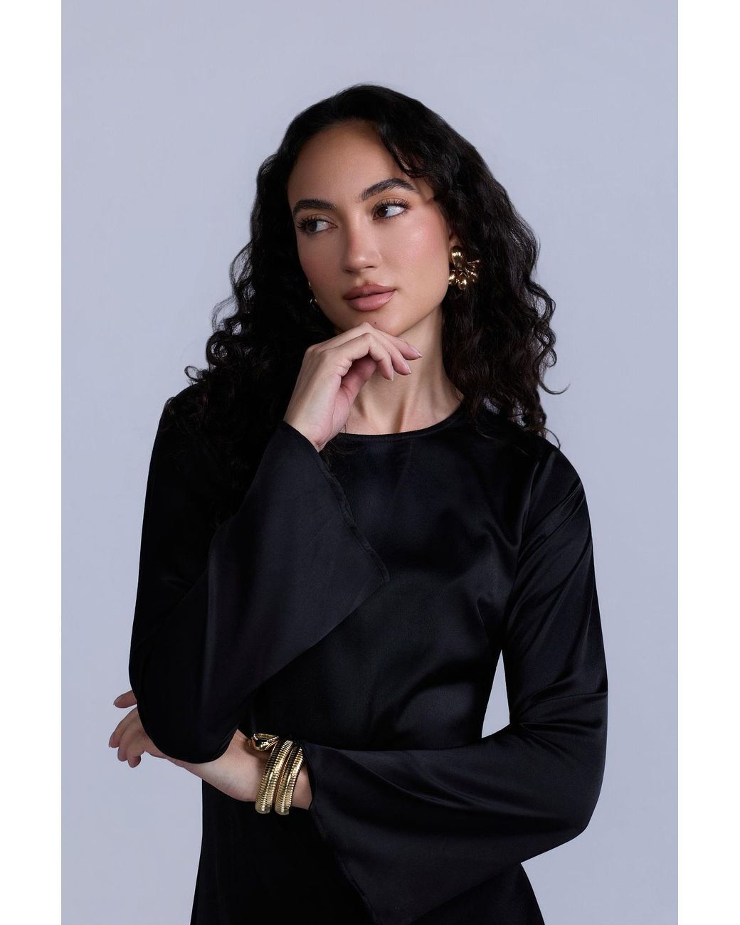 Rave on Trend Black Slip Long Sleeve Dress