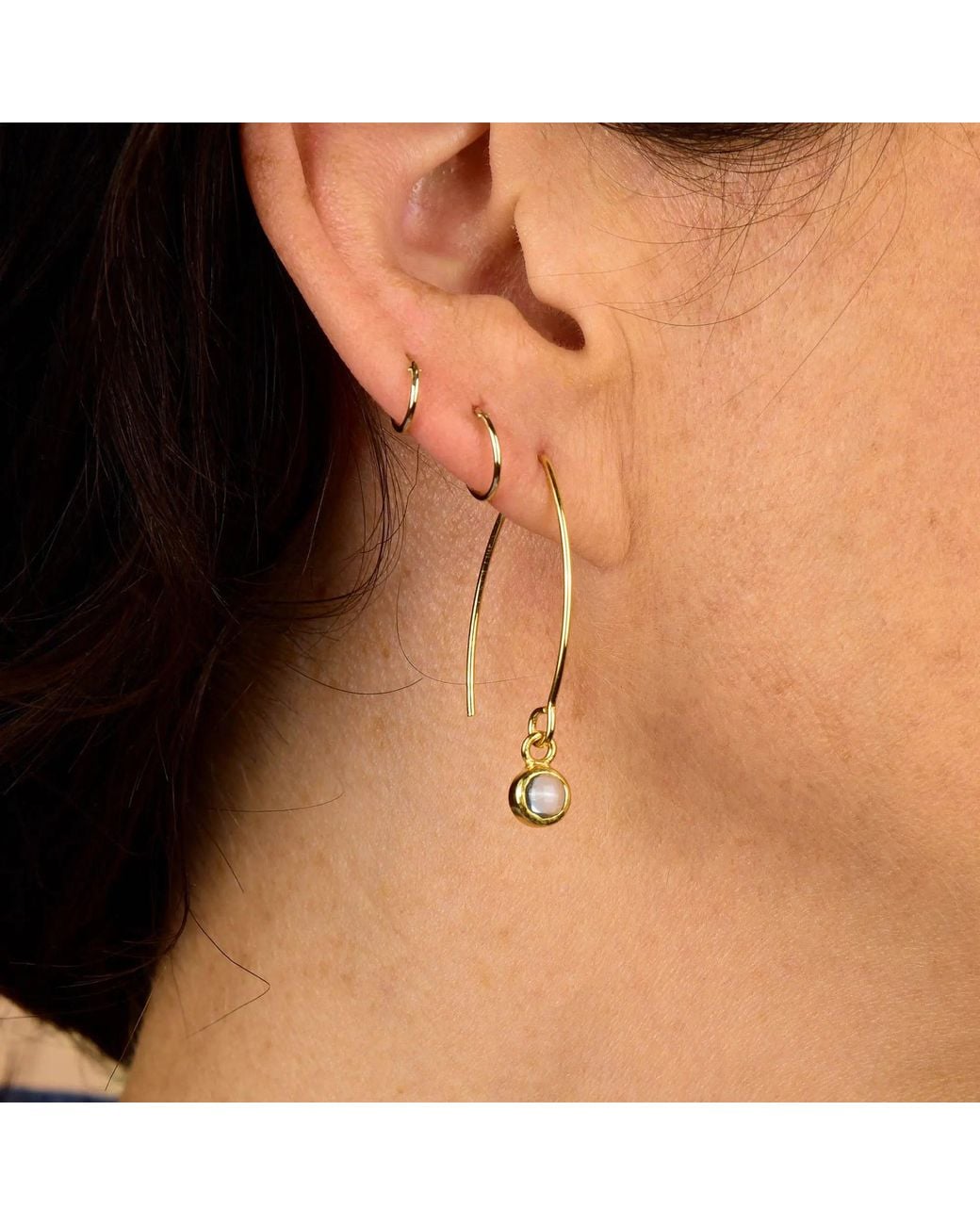 Nellou Jewellery Metallic Rose Quartz Gem Dot Arc Earrings
