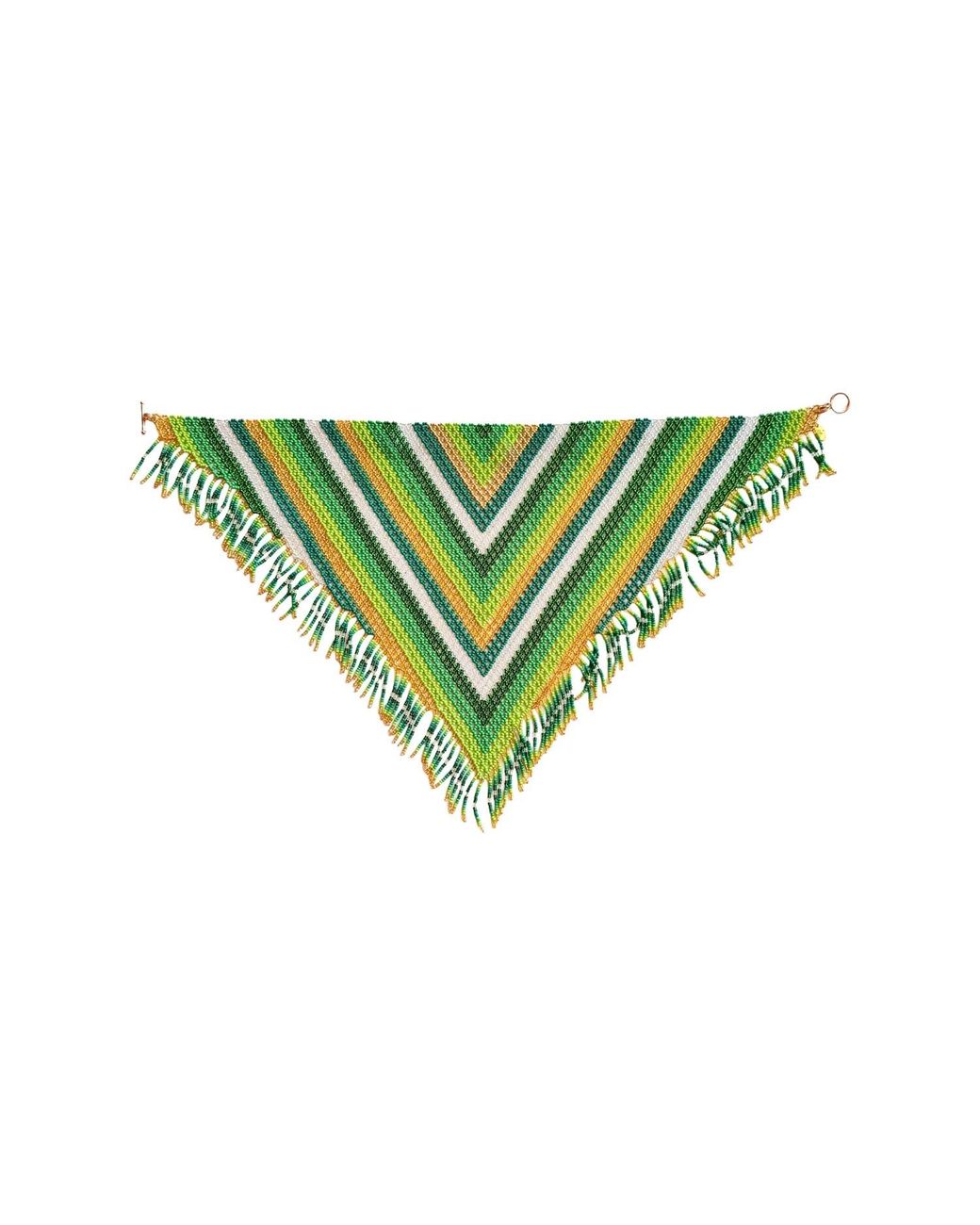 Iliana Arrazola Green Scarf Fringe Necklace, Glass Beads, Beaded Jewelry