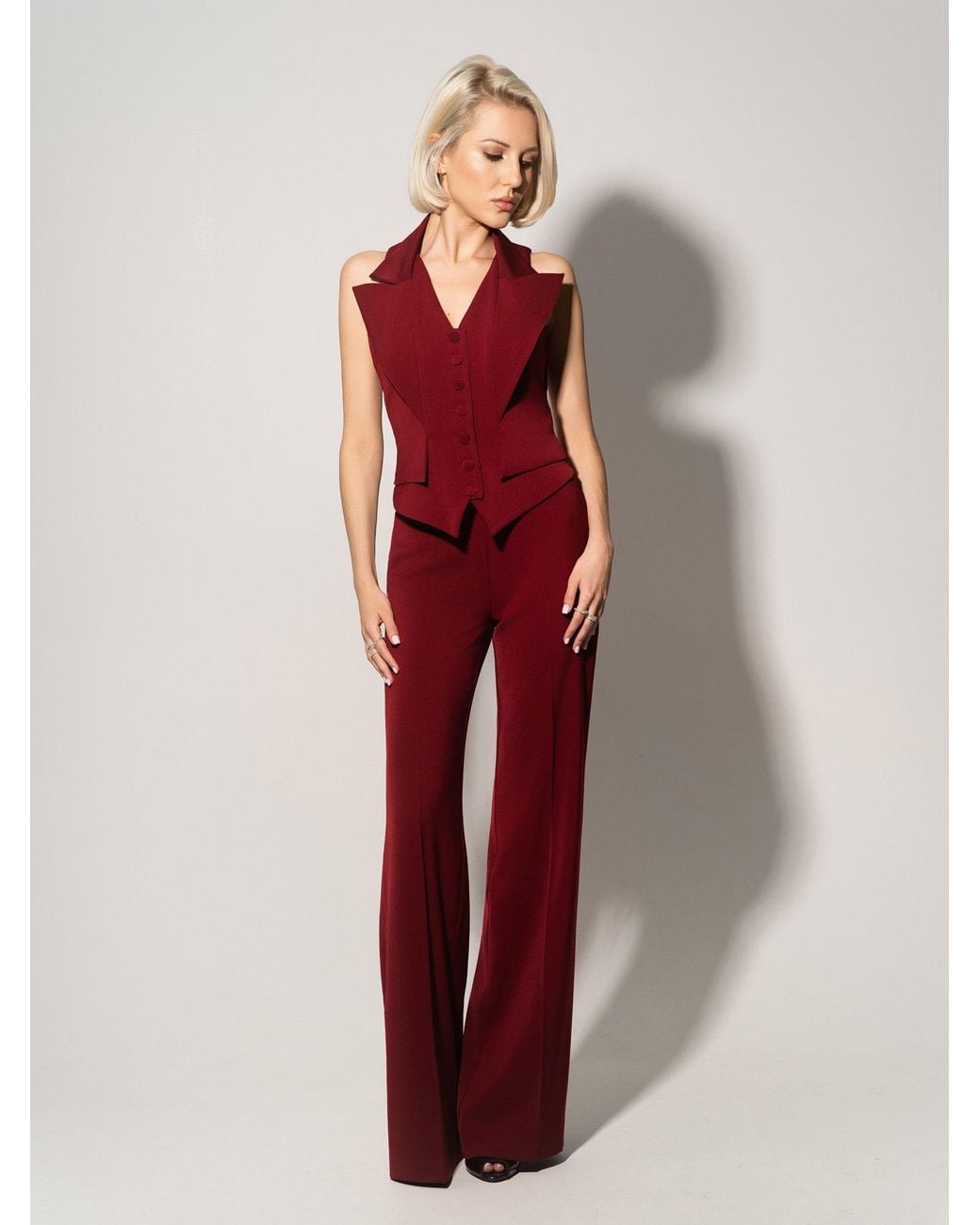 Tia Dorraine Red Single-Breasted Waistcoat & Trousers Set