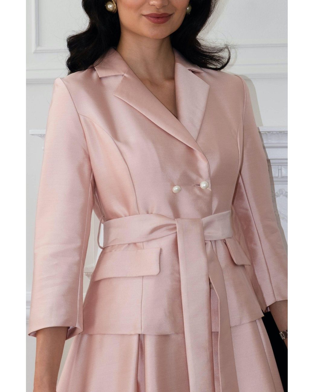 Santinni Pink Audrey Silk & Wool Dress Coat
