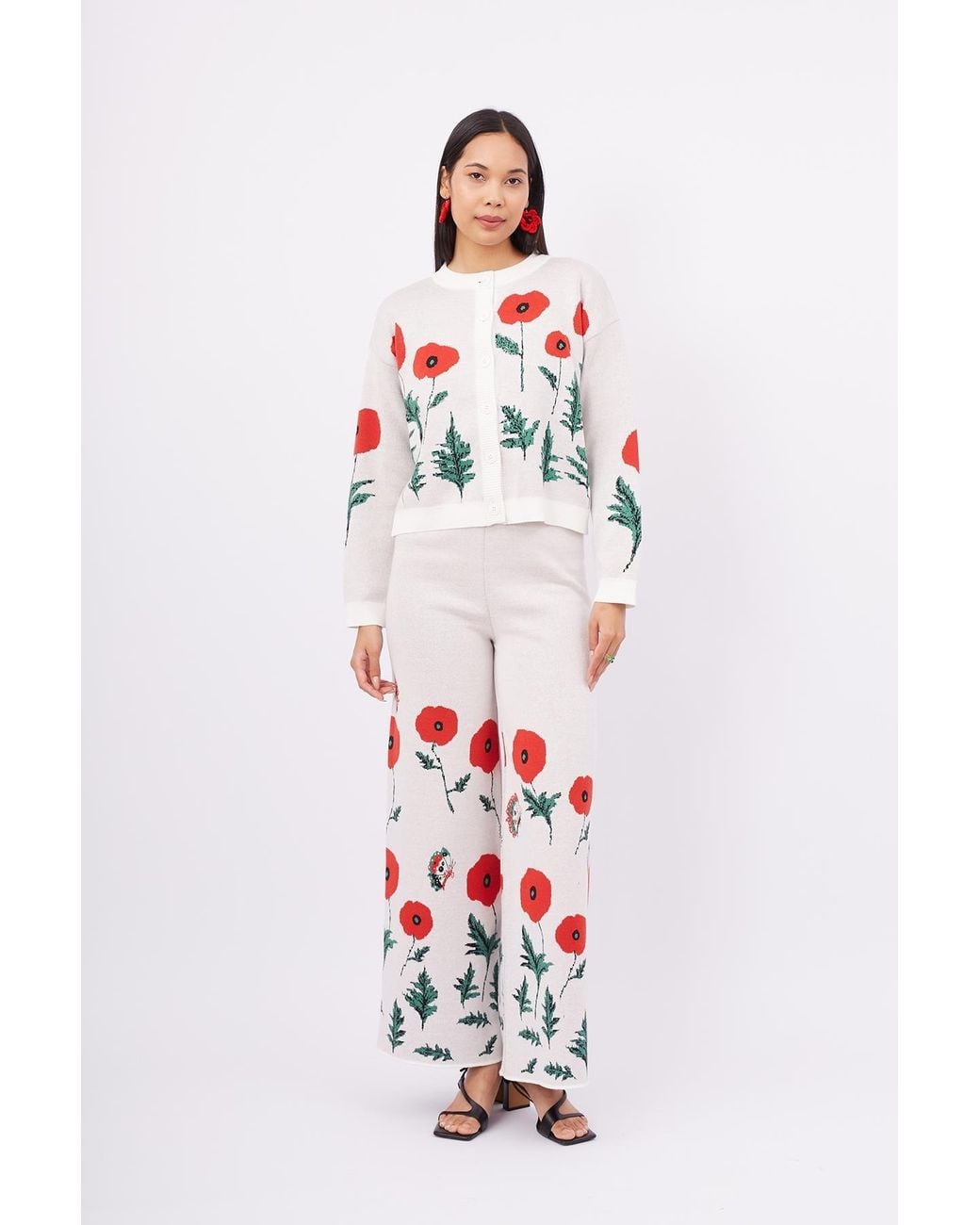 Peraluna White Poppy High Waist Knit Trousers