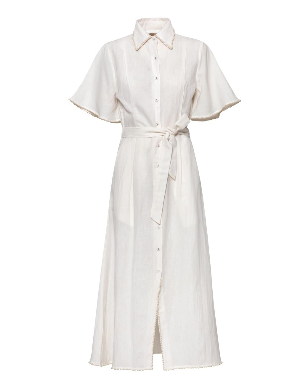 Carolina Benoit White Cafe Au Lait Pearled Dress