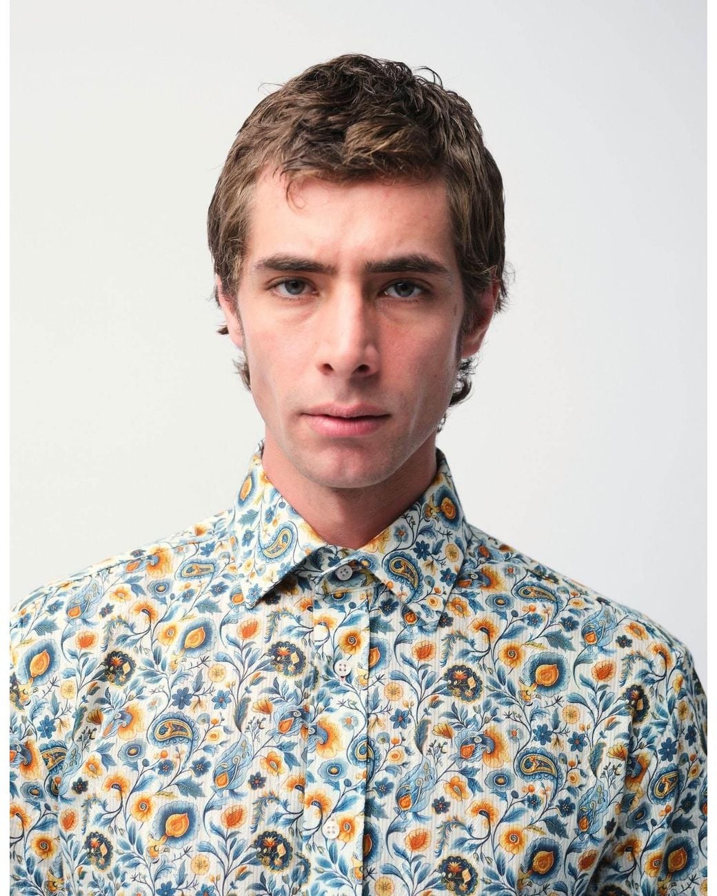 Gresham Blake Gray Neutrals Cream Paisley Jacquard Shirt for men