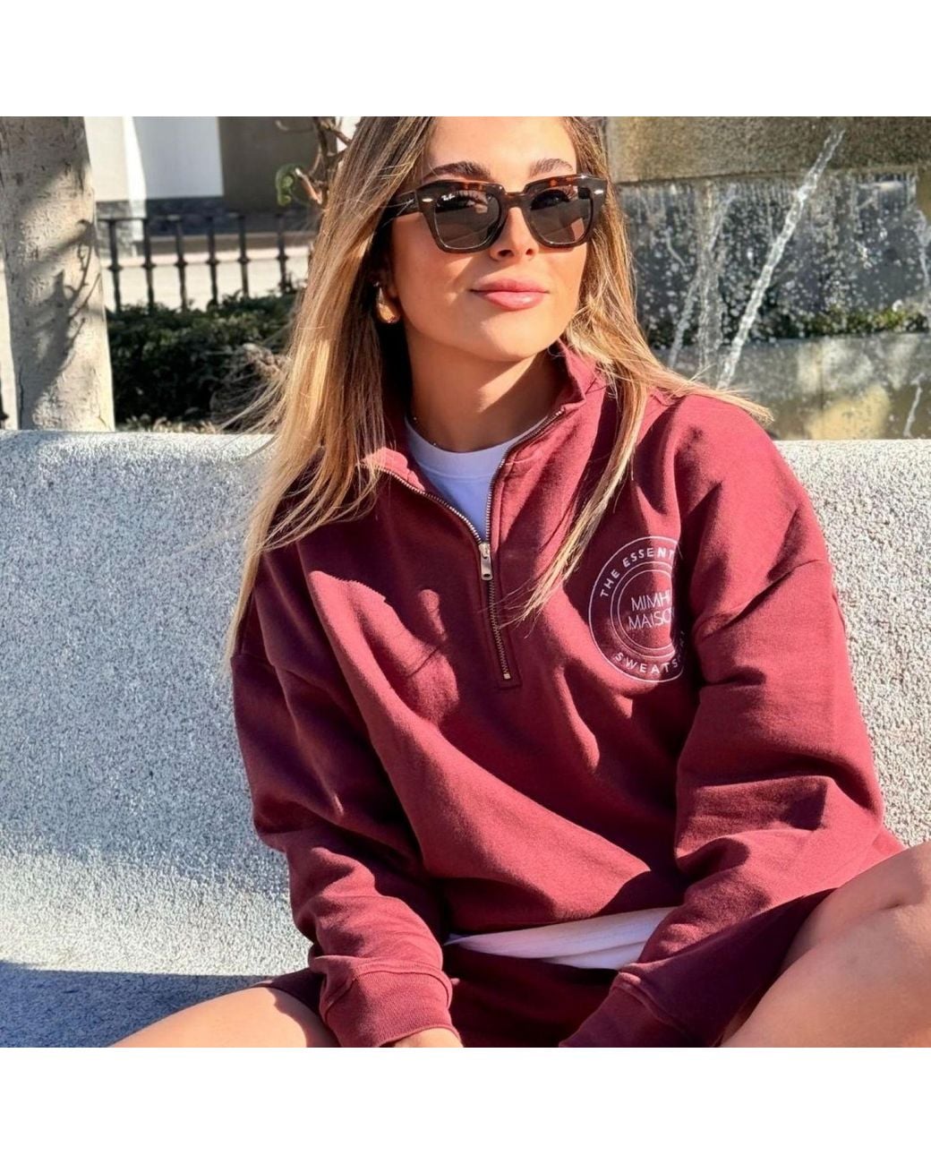 Mimhi Maison Red Oversized Half-Zip Sweatshirt & Shorts Set – Burgundy