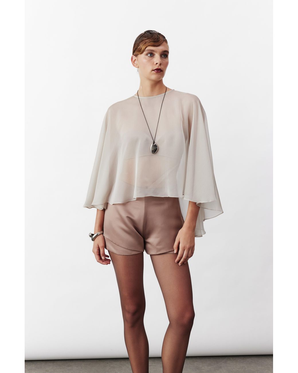 NAZLI CEREN White Maude Mini Satin Shorts