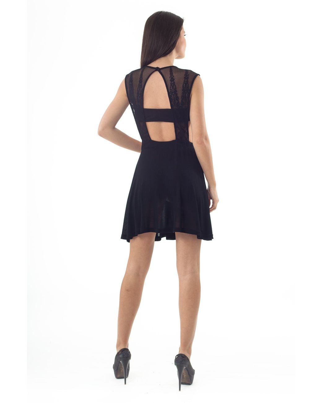 Conquista Black Sheer Detail Skater Dress
