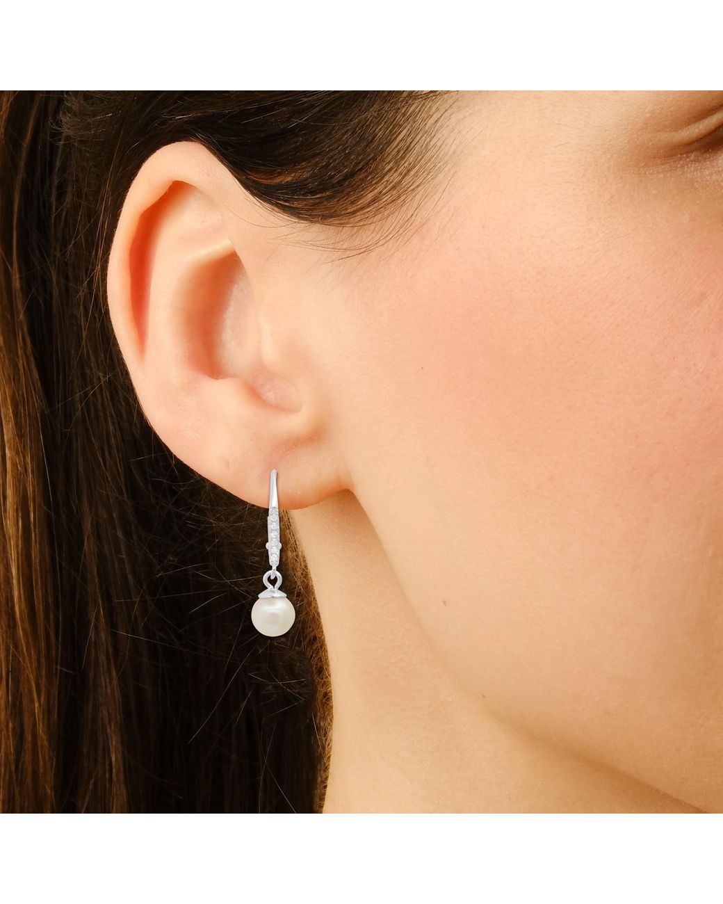 Kylie Harper White Genuine Pearl & Diamond Cz Dangling Leverback Earrings