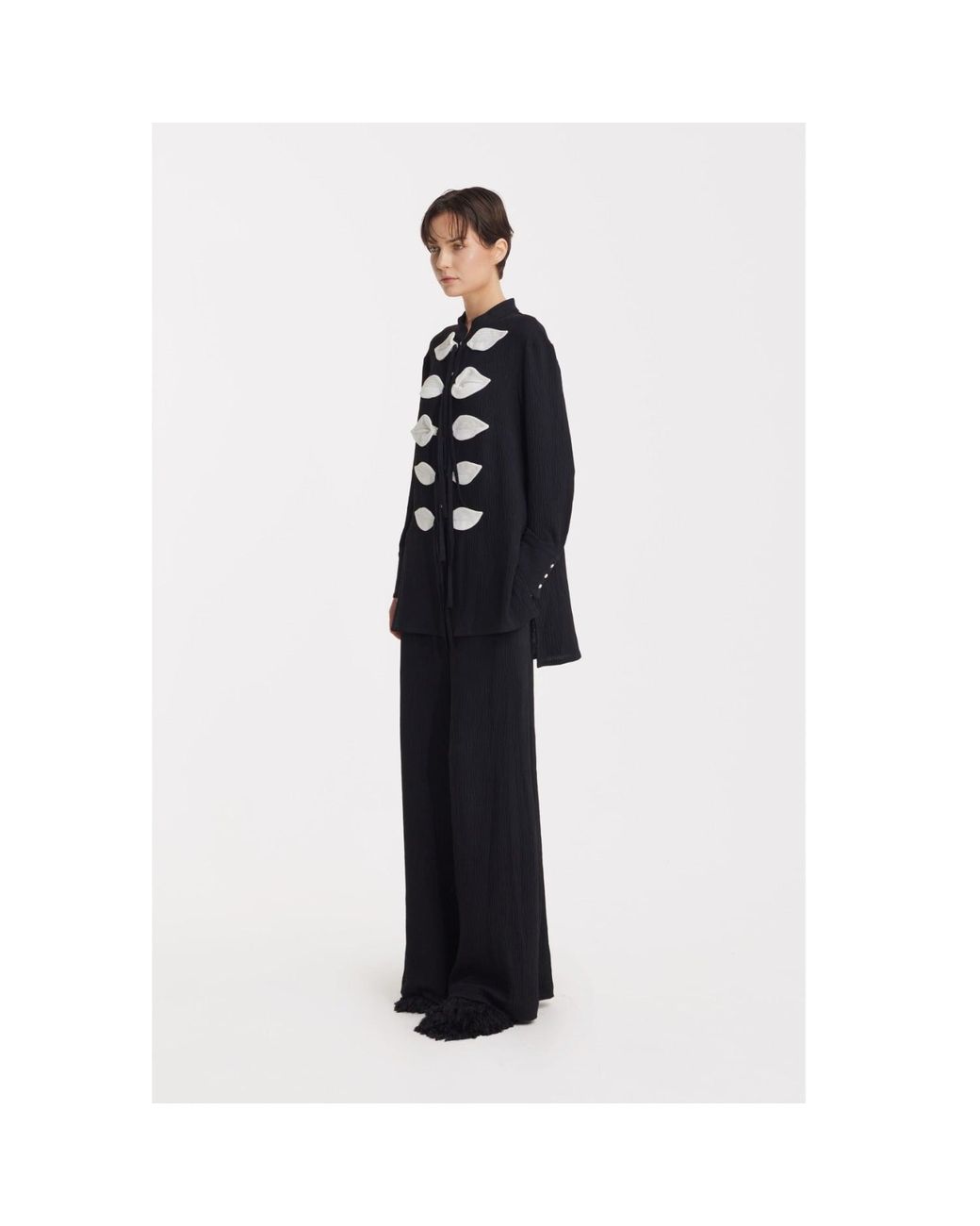 Julia Allert Black Lightweight Crinkled Blouse & Wide-Leg Pants Co-Ord Set –