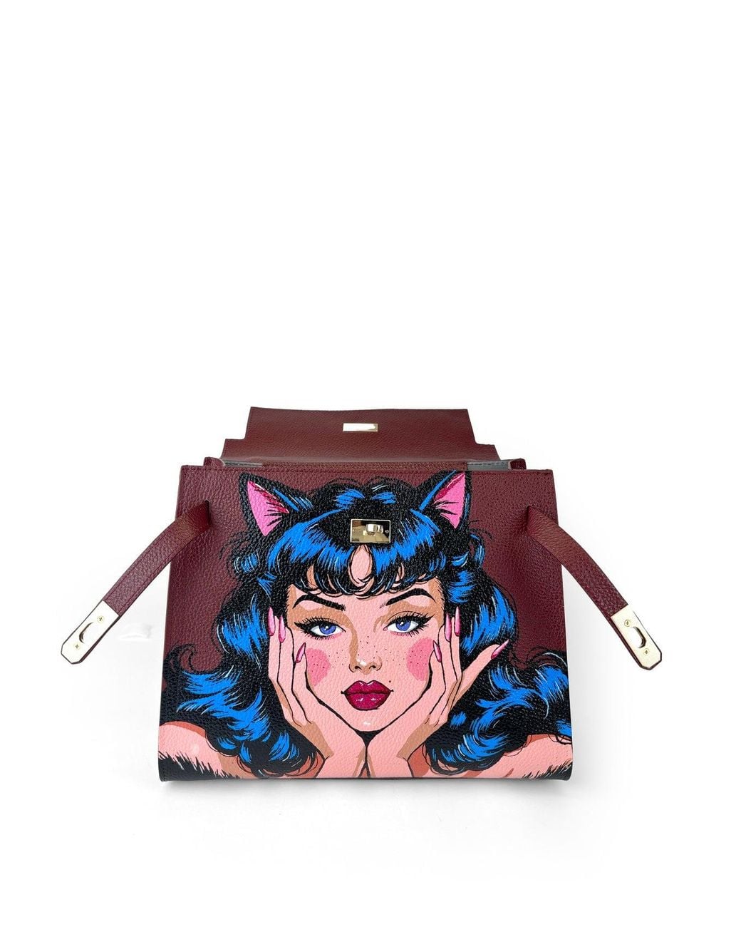 Maison Rubaiyat Blue Lulu Hand-Painted Leather Top Handle Bag – Kitty Noir