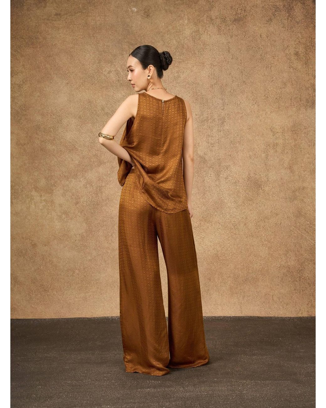 Silk and Bears Brown Ophelia Bronze Draped Silk Shell Top