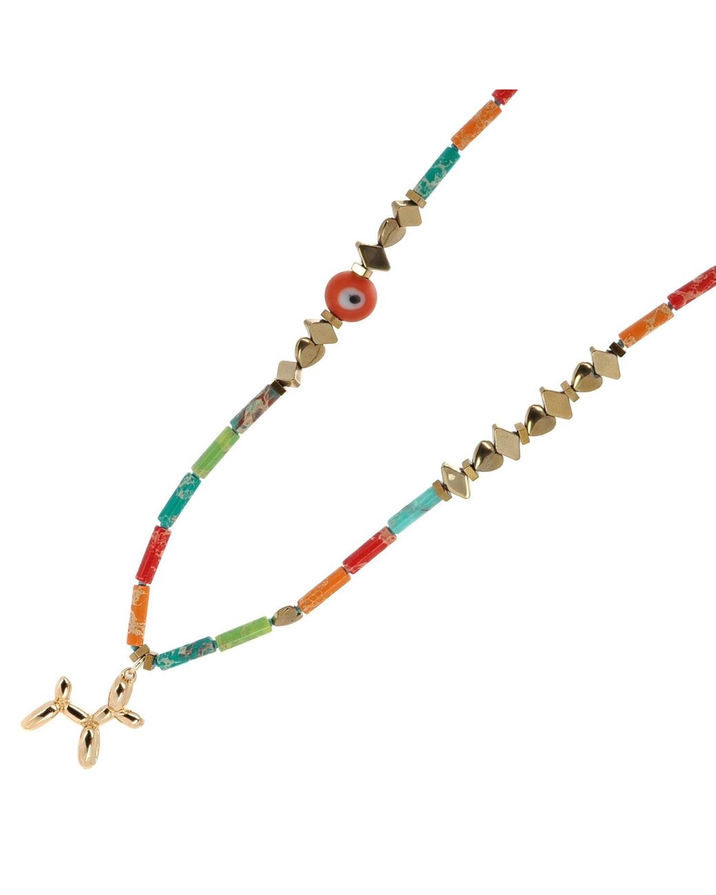 Ebru Jewelry Metallic Playful Spirit Balloon Dog Necklace With Jasper & Evil Eye
