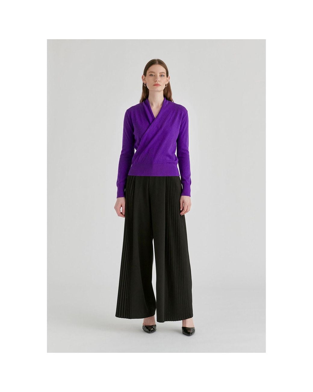 Paisie Purple Long Sleeve Knitted Wrap Top