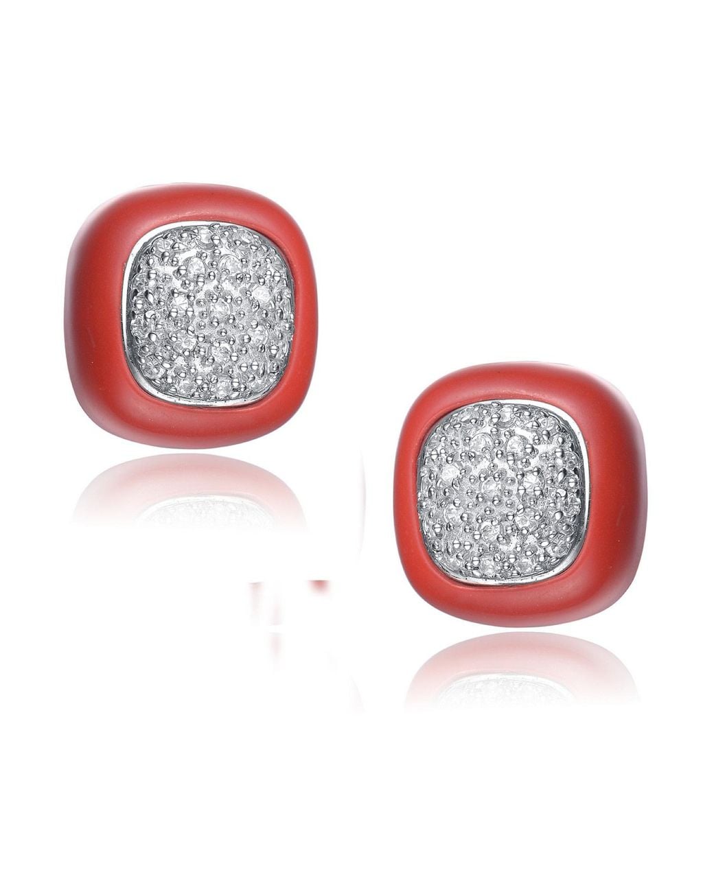Genevive Jewelry Red Sterling Mini Clear Cubic Zirconia Cranberry Edge Earrings