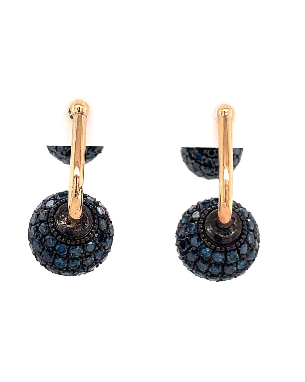 Artisan Blue Rose Diamond Pave Double Ball Front-Back Earrings