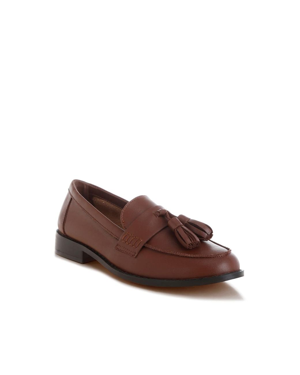 Rag & Co Brown Yelena Real Leather Tassel Loafers