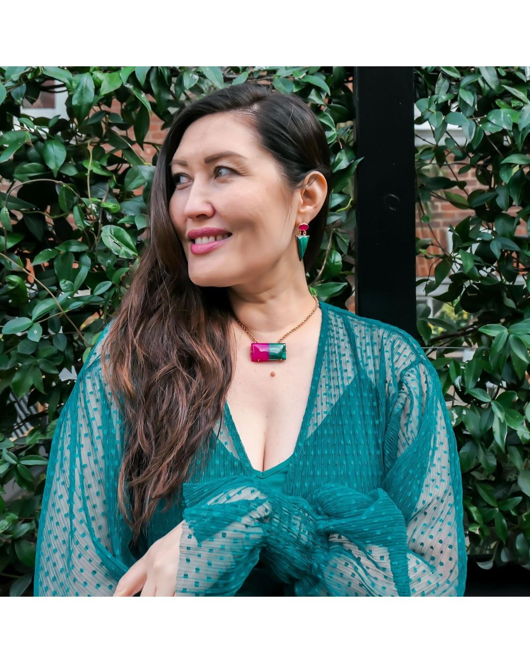 YAA YAA LONDON Multicolor 'lady Yvonne' Rose Gold Pink Green Gemstone Statement Necklace