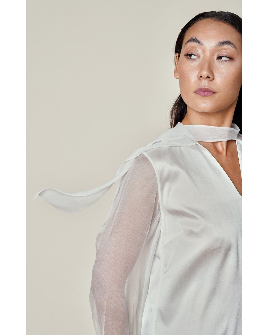 Gunda Hafner Ltd White Cream Silk Blouse With Sheer Sleeve