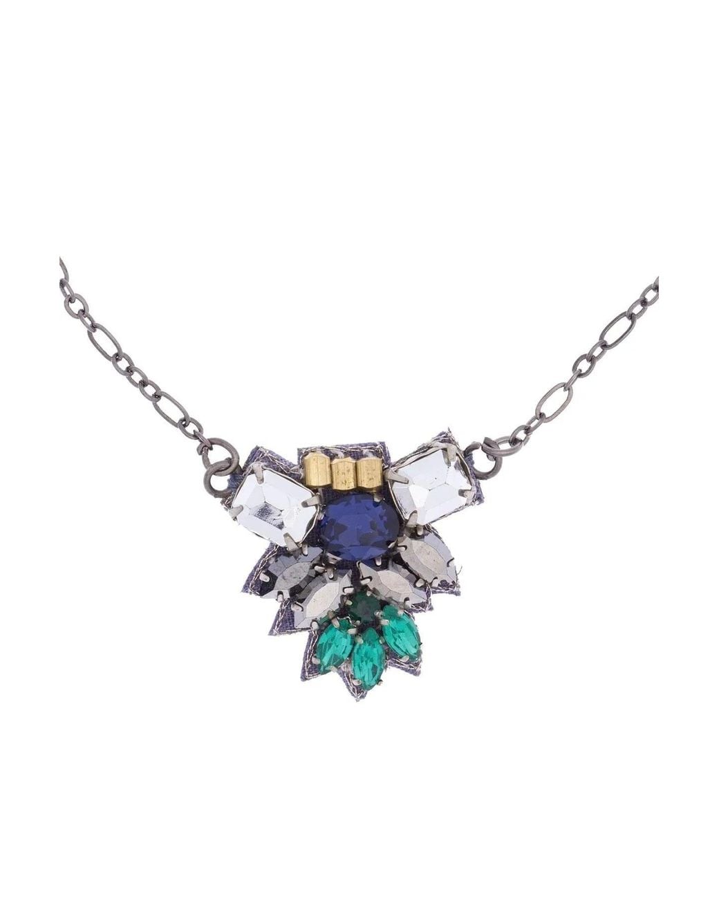 Saachi White Modern Mosaic Crystal Pendant Necklace