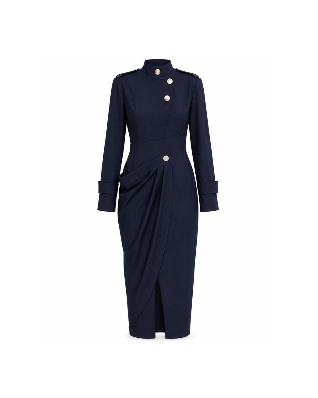 Julia Allert Blue Asymmetric Draped Sheath Midi Dress –