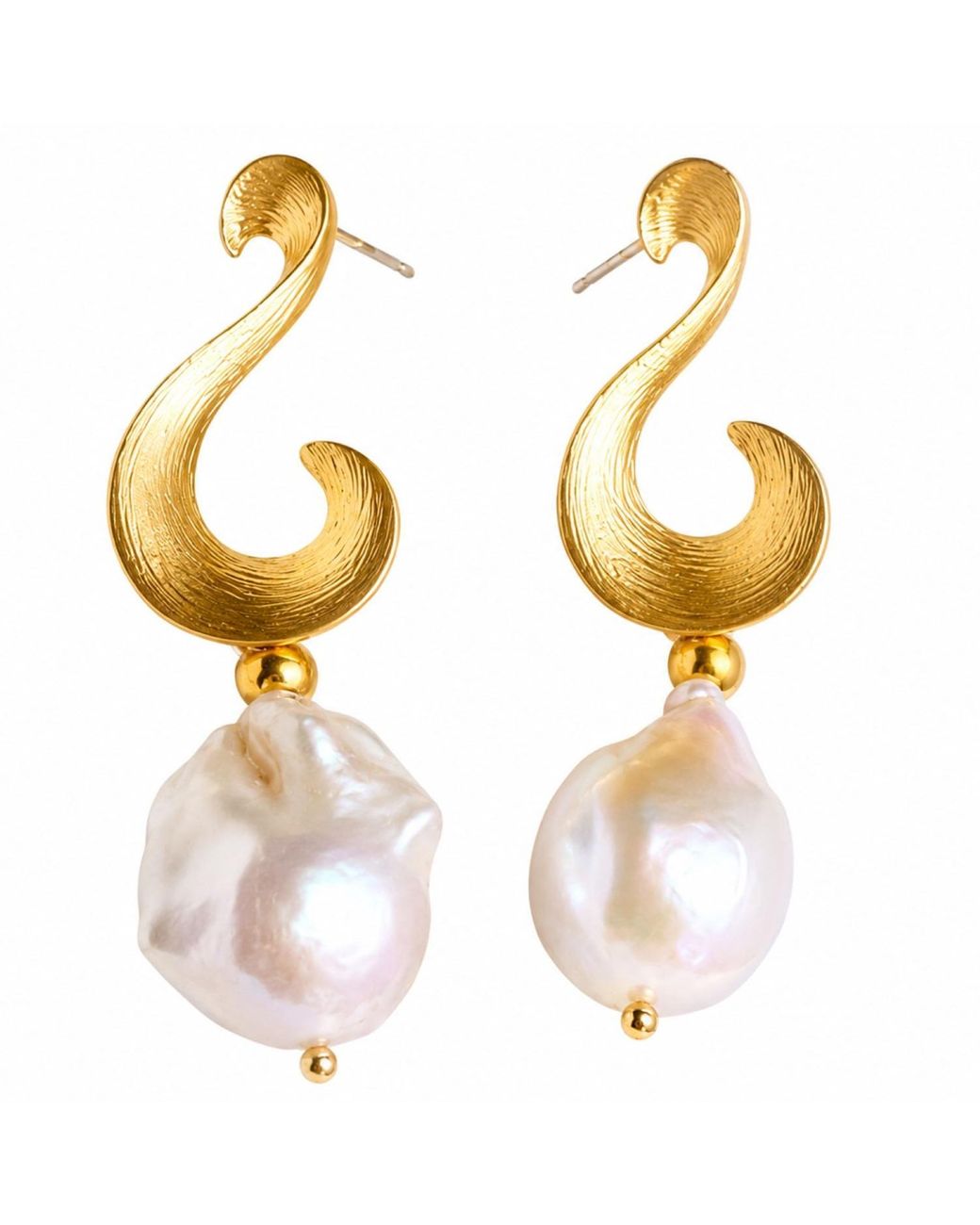 Way to Chic Metallic Baroque Pearl On Swirl Studs
