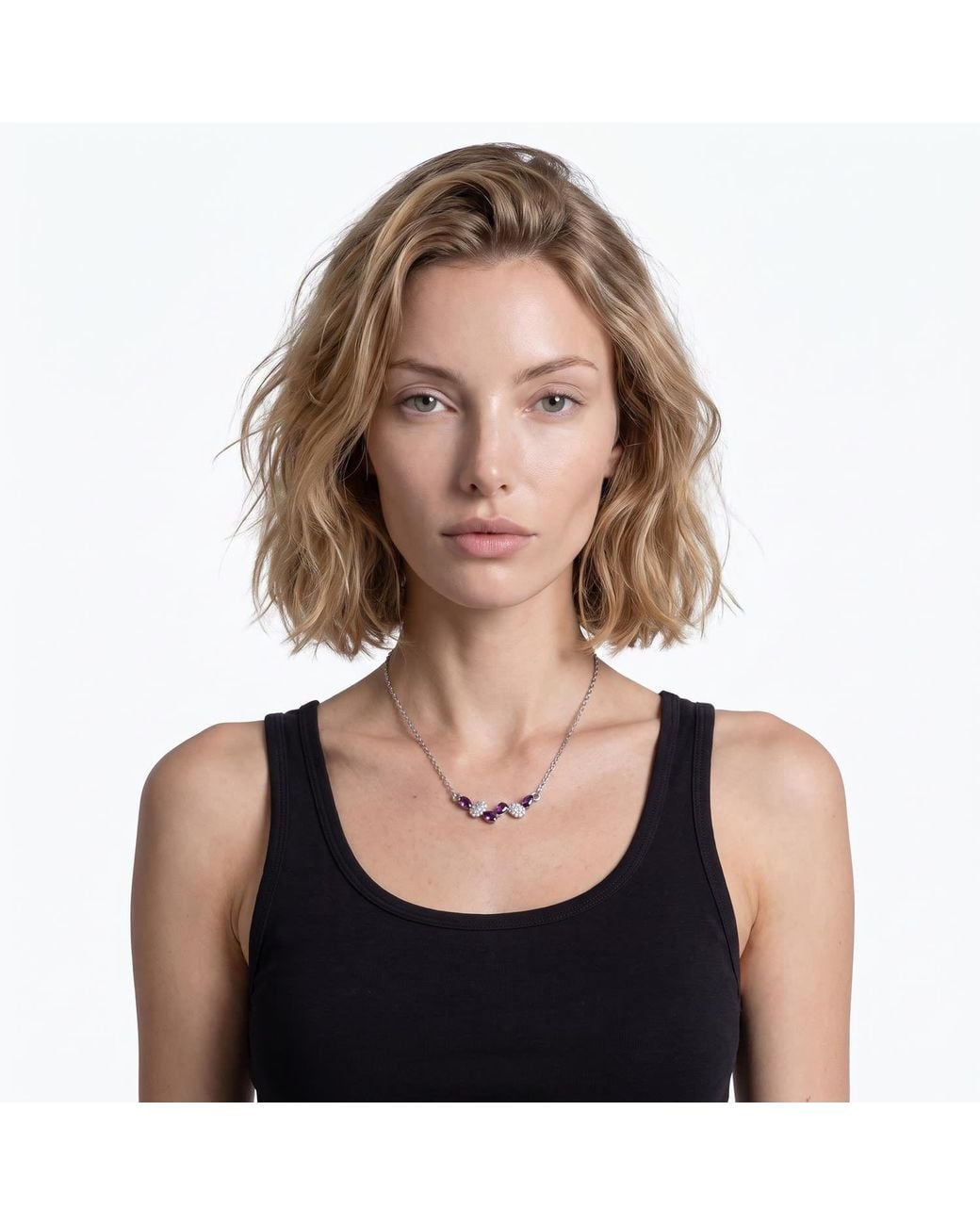 Modenaire Metallic Amethyst Crystal Drop Pendant Necklace