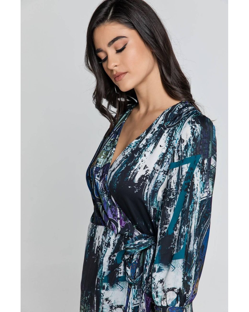 Conquista Blue Print Wrap Dress