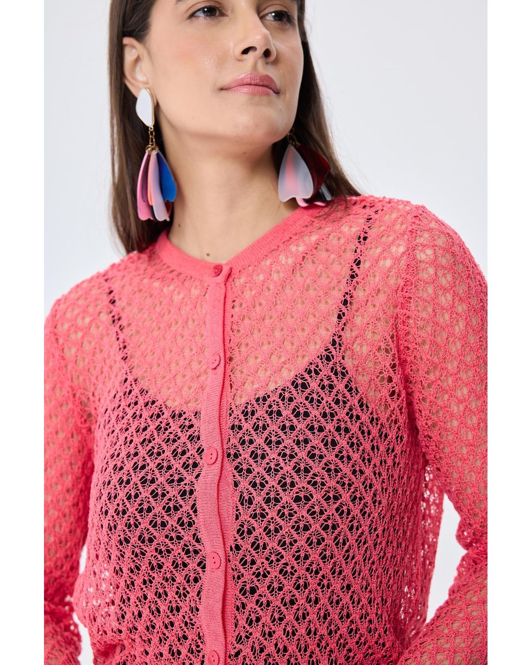 Peraluna Pink Addison Openwork Knit Cardigan