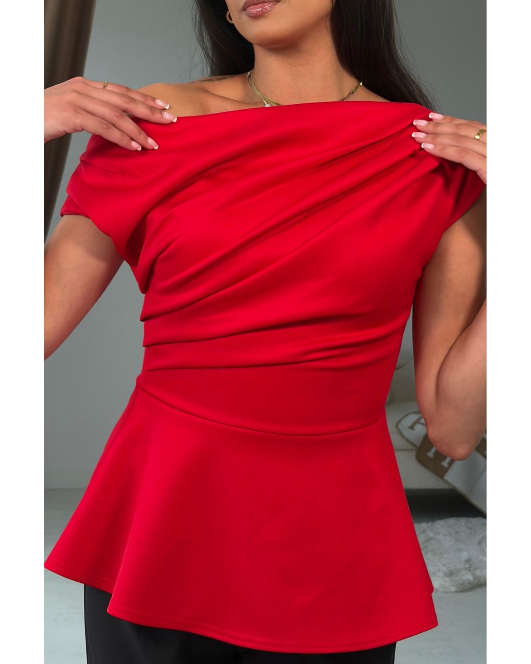 Girl In Mind Red Connie Peplum Top