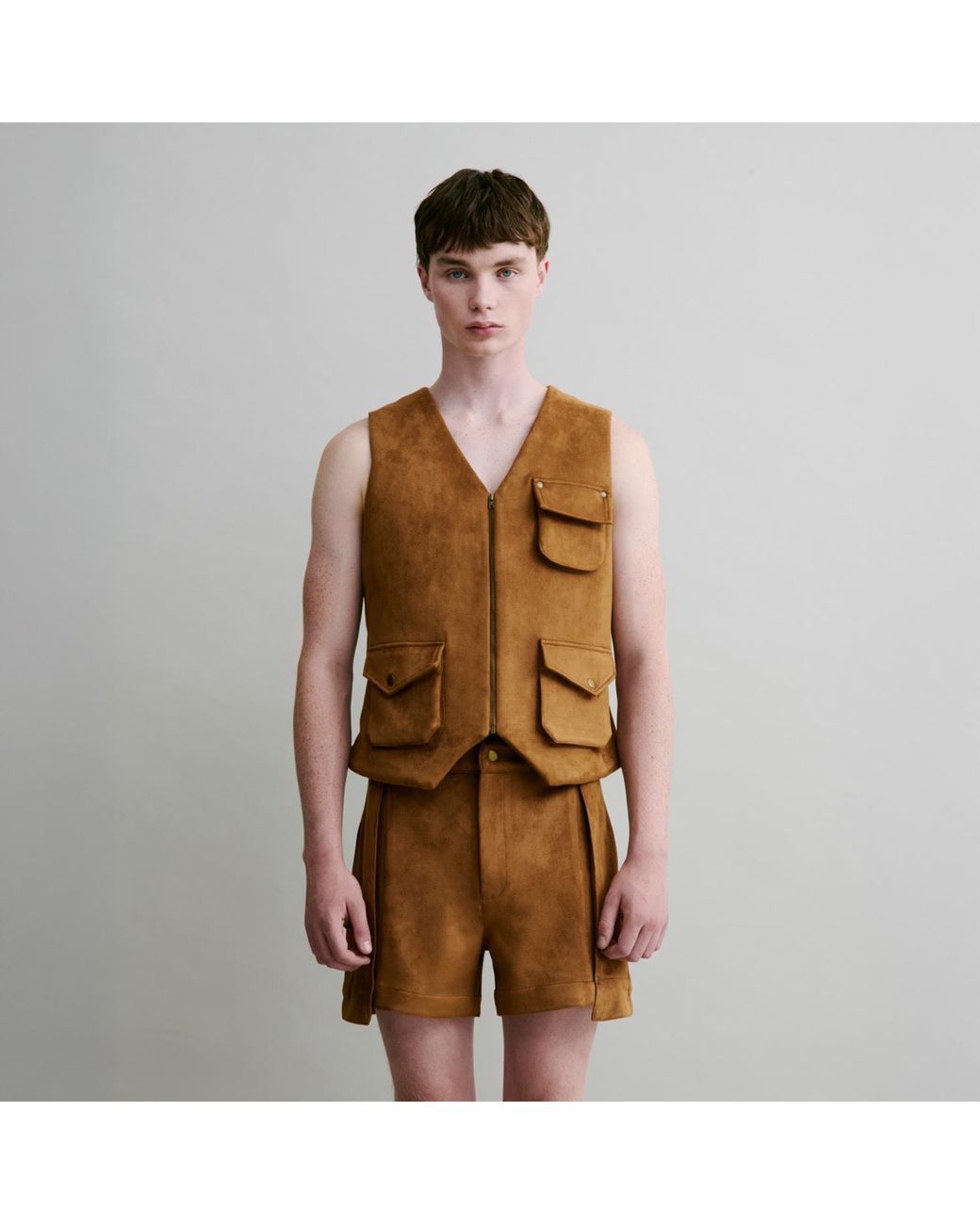 Luroq London Brown Padded Suede Gilet for men