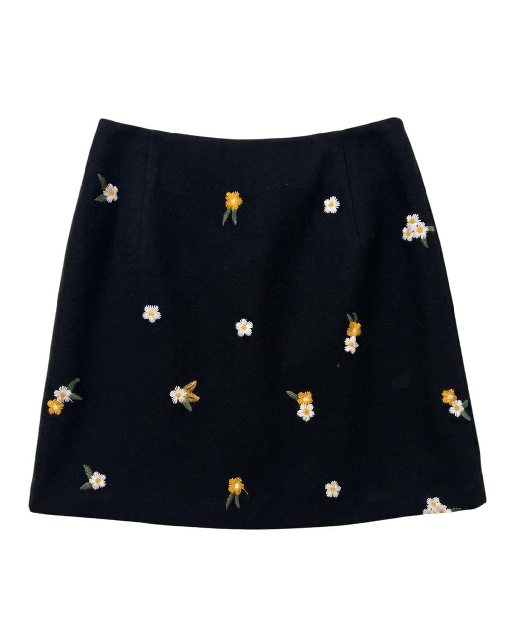 Louche Blue Aubin Daisy Embroidered Tweed A-Line Skirt