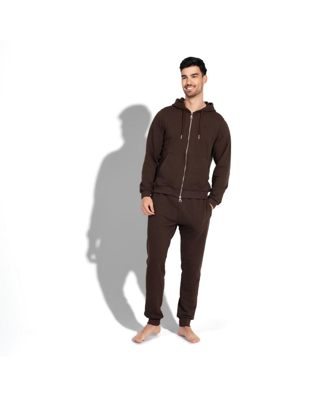 Maison Tangerine Brown Tobacco Premium Cotton Zip-Up Hoodie & Joggers Tracksuit Set For