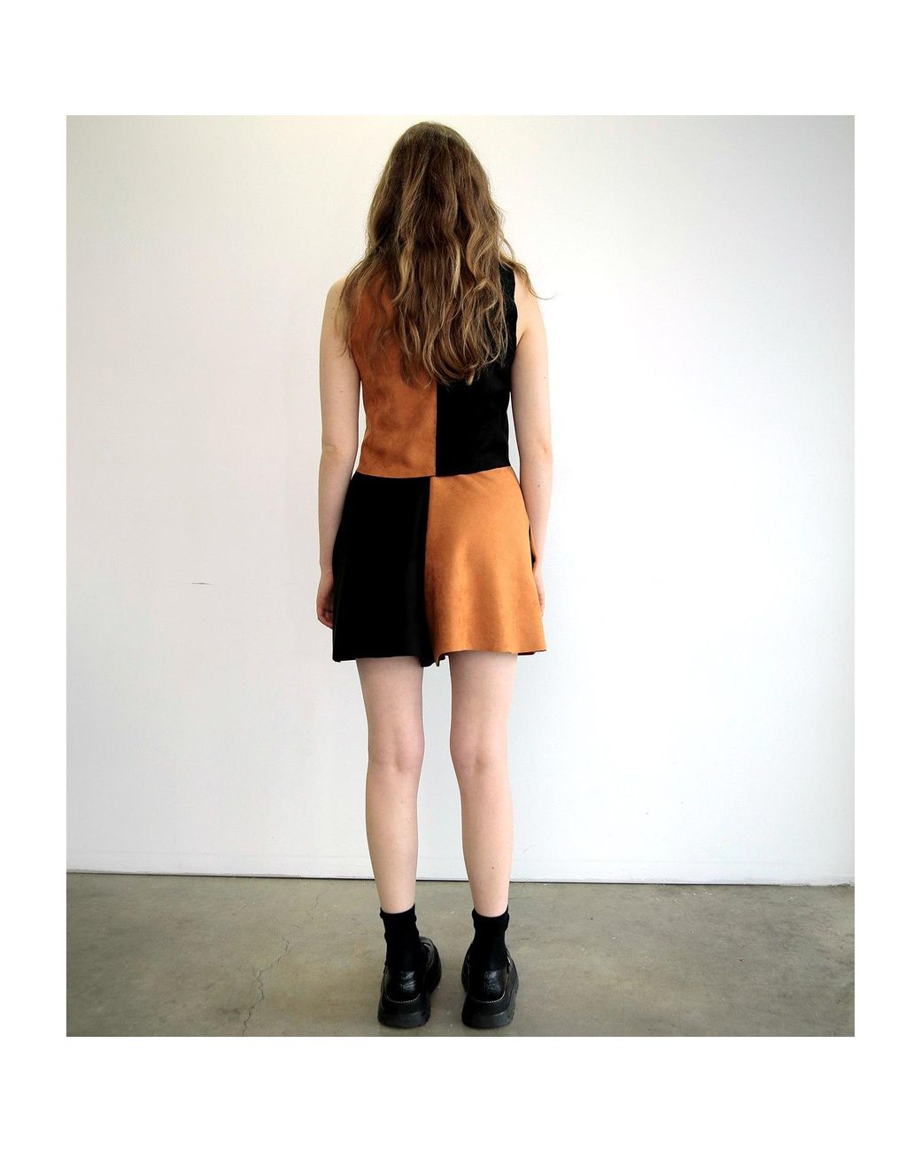 By Noa Rawitz Black Ultra Suede Sleeveless Color Blocked Top- And
