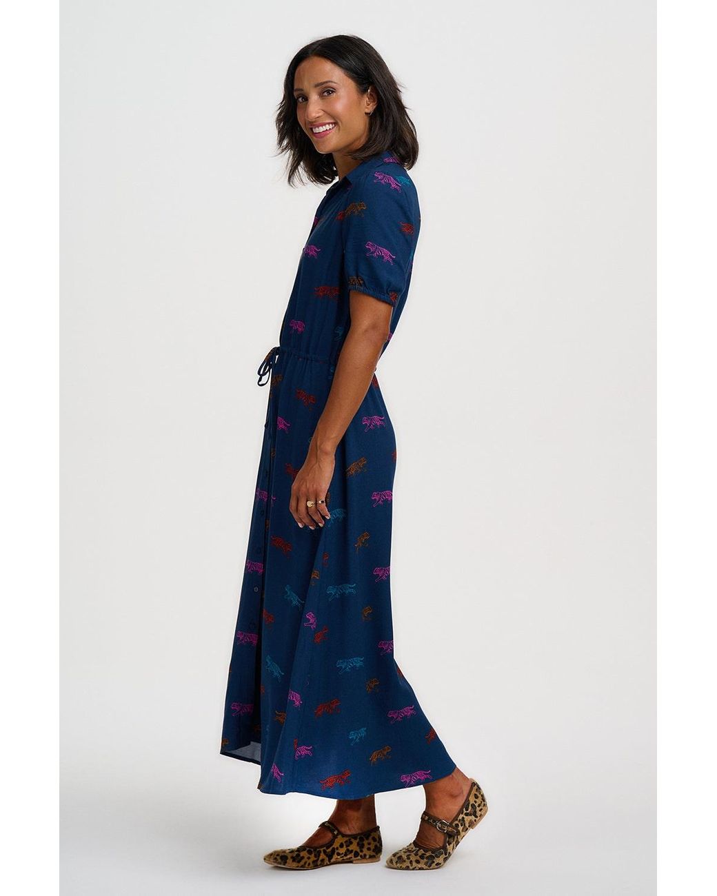 Sugarhill Blue Cassandra Midi Shirt Dress Petrol Tiger