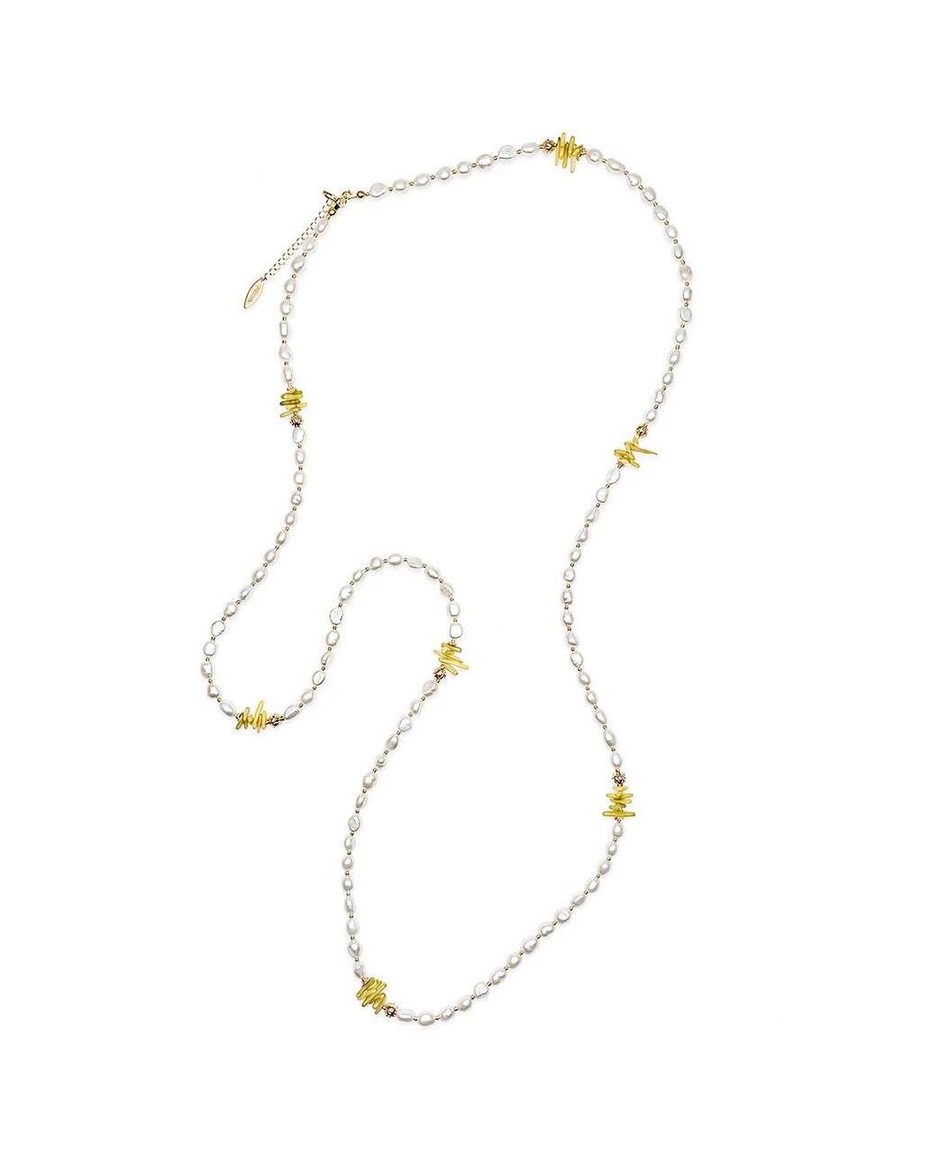 Farra Metallic Freshwater Pearl With Bamboo Coral Long Necklace