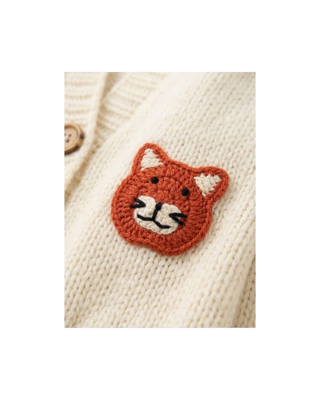 Ana Chic Natural Neutrals Cat Motif Handmade Knitted Cardigan
