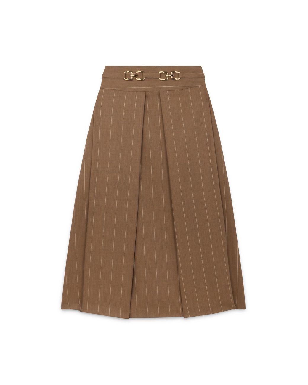 Amanda Thompson Couture Brown Marlo Box Pleat Skirt Sand Pinstripe
