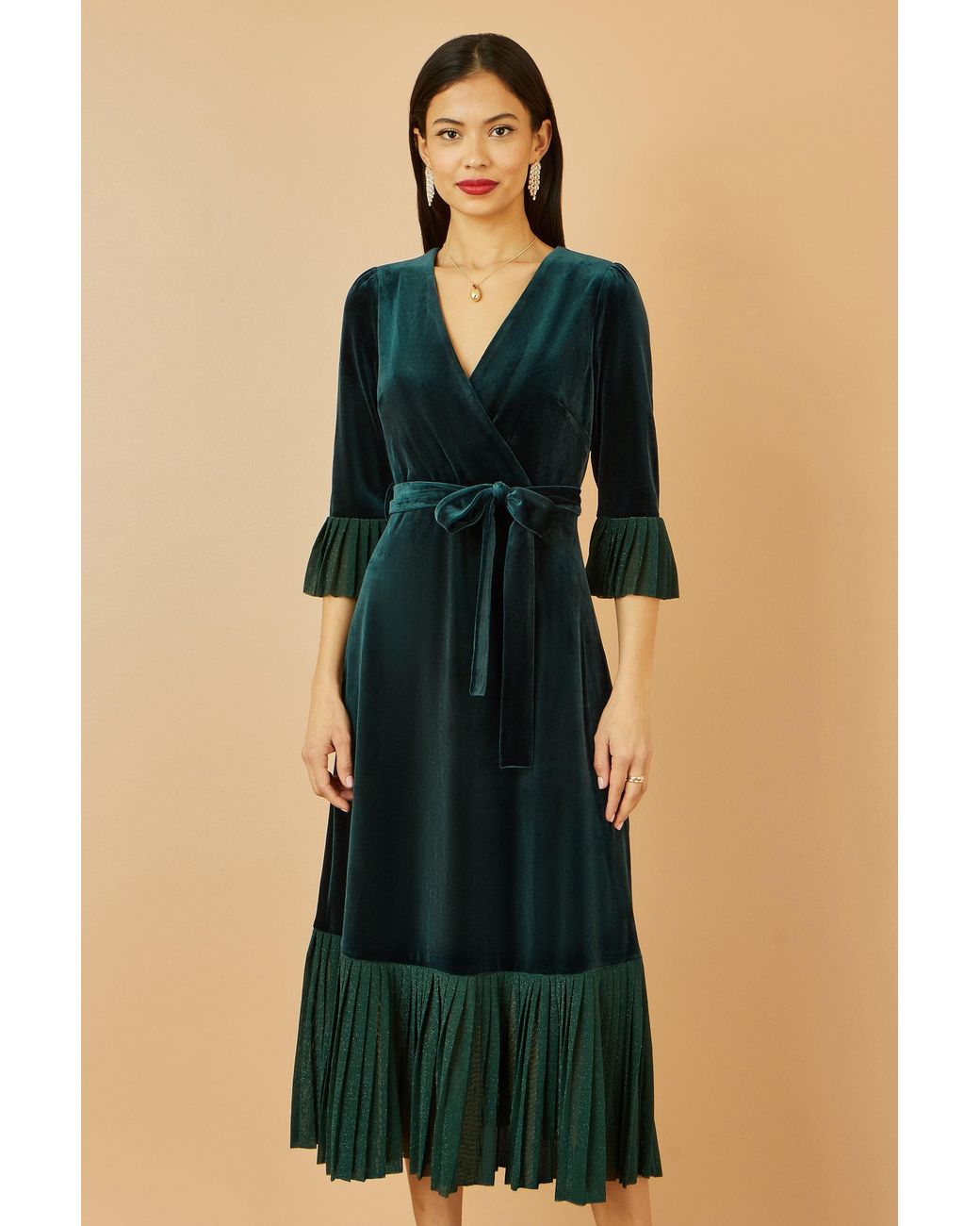 Yumi' Black Velvet Wrap Midi Dress With Contrast Hemline