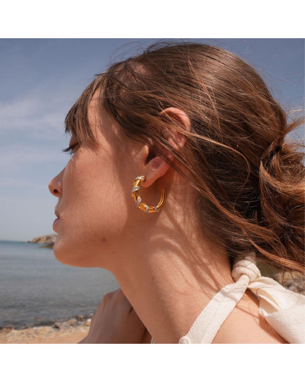 LINYA JEWELLERY Metallic Emily Stone Hoop Earrings