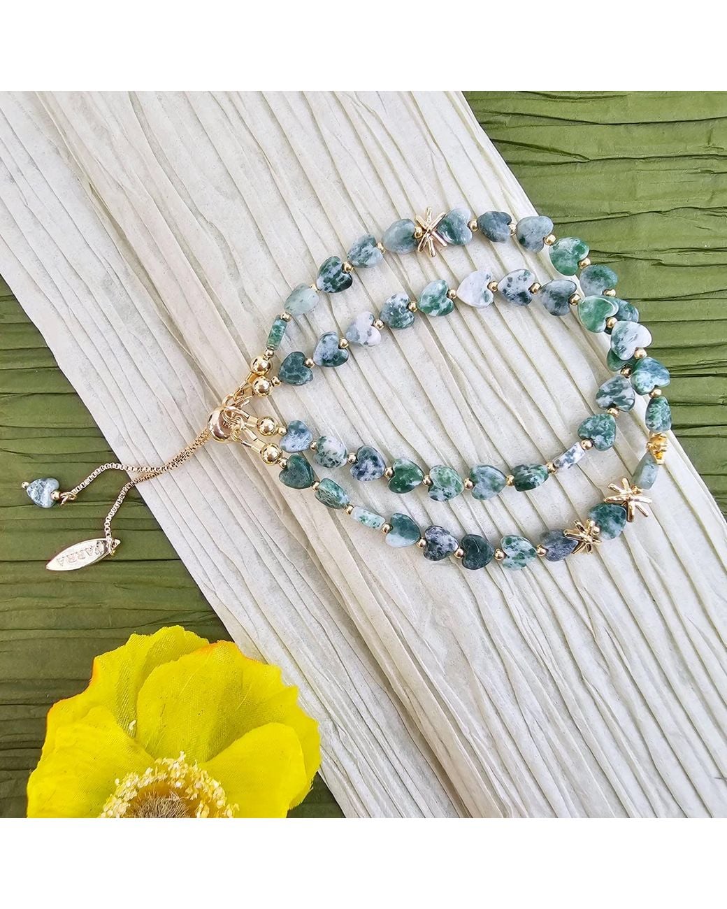 Farra Green Dot Agate Double Layers Adjustable Bracelet