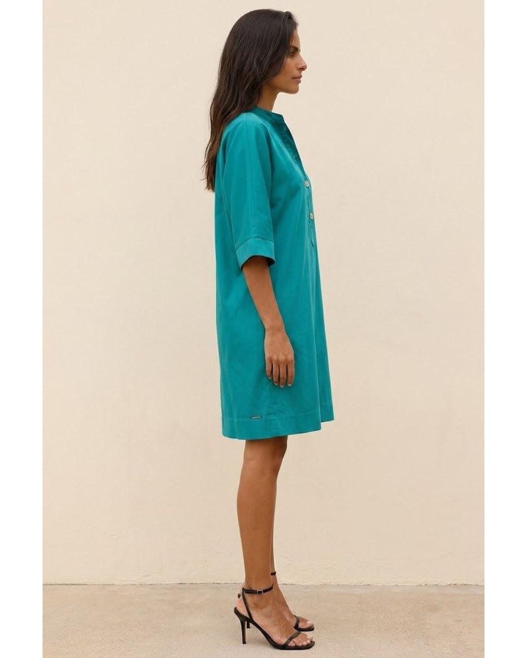 Conquista Blue Effortless Button Tunic Dress
