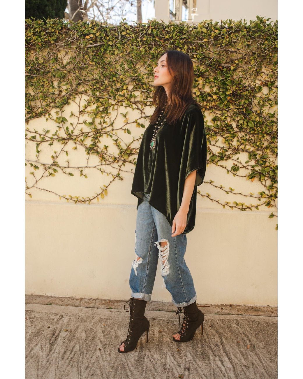 Jennafer Grace Brown Silk Velvet Scarf Blouse