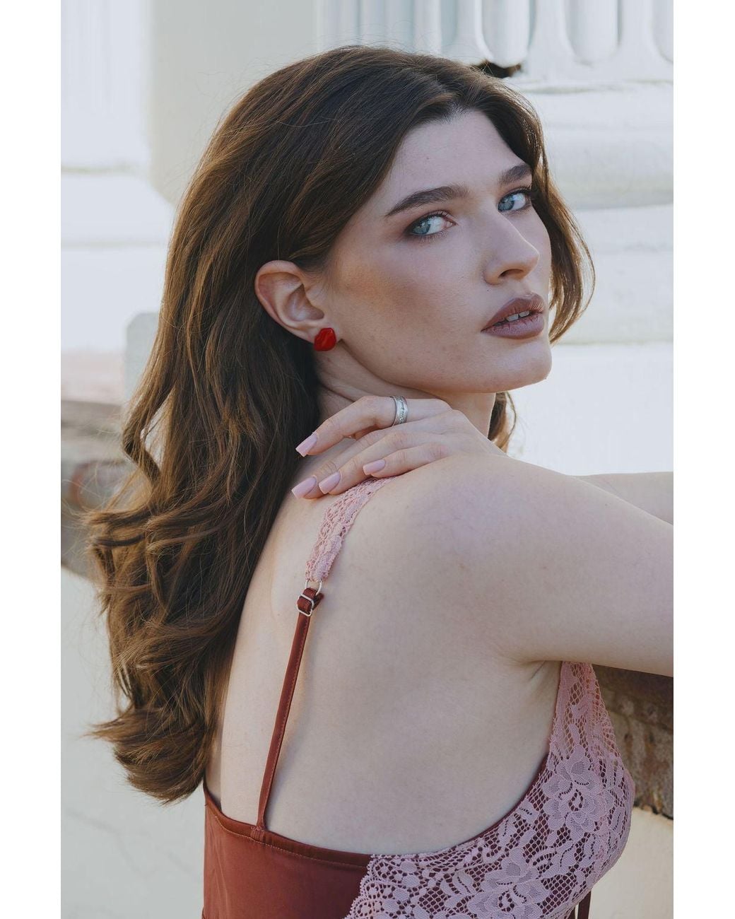 The Pink Reef Red Hand-Painted Kiss Kiss Lips Stud