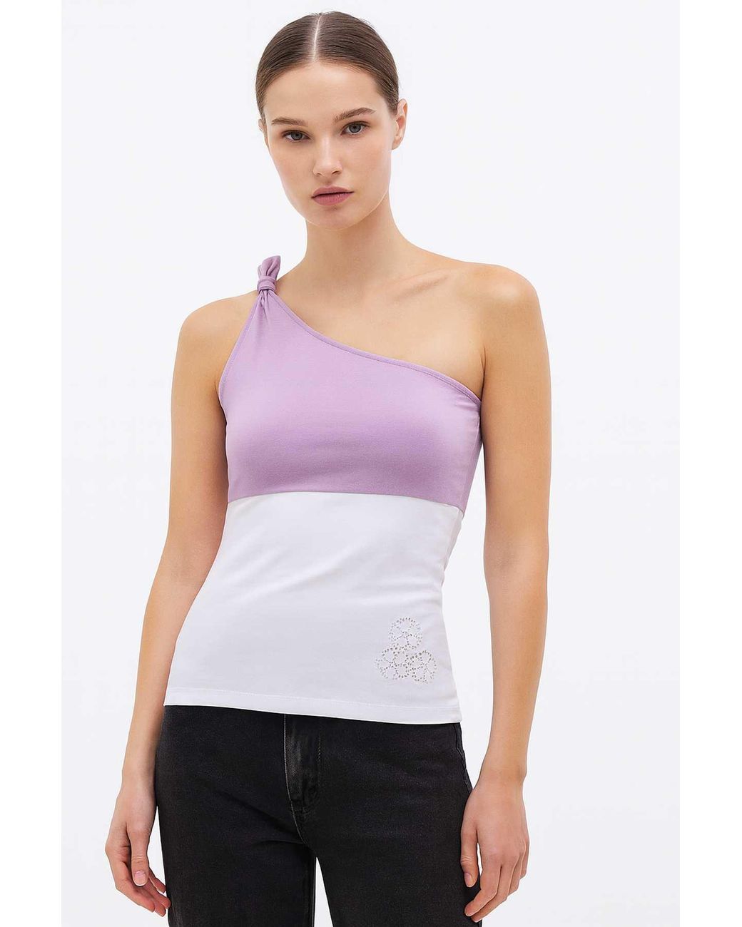 Conquista Purple Asymmetric One-Shoulder Jersey Top
