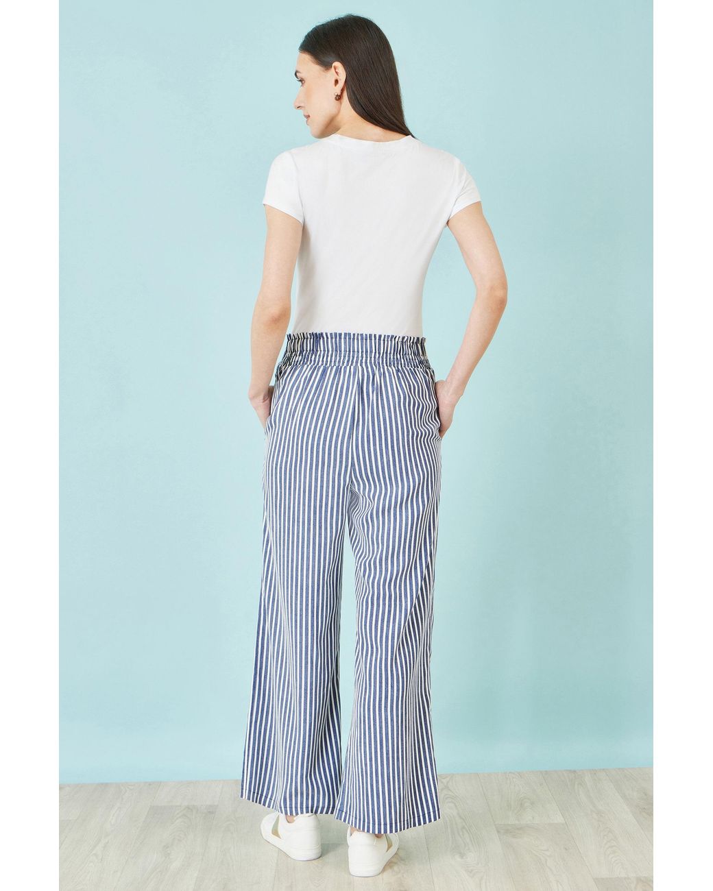 Yumi' Blue Stripe Relaxed Trousers