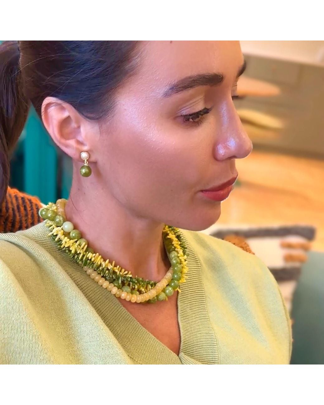Farra Green Classic Opal Dangle Clip-On Earrings