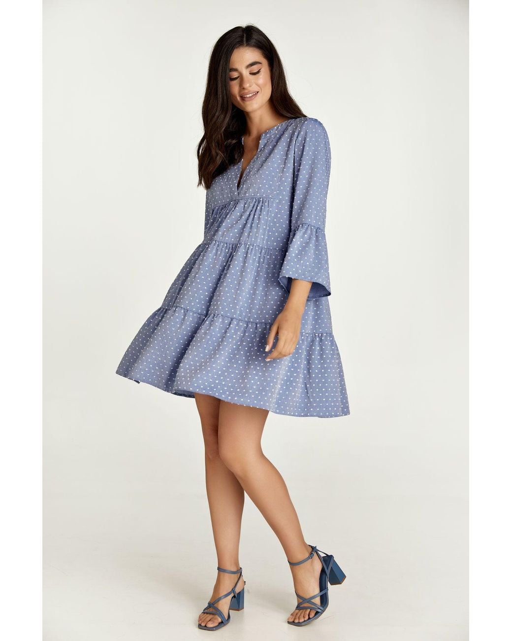 Conquista Blue Denim Style Embroidered A Line Dress