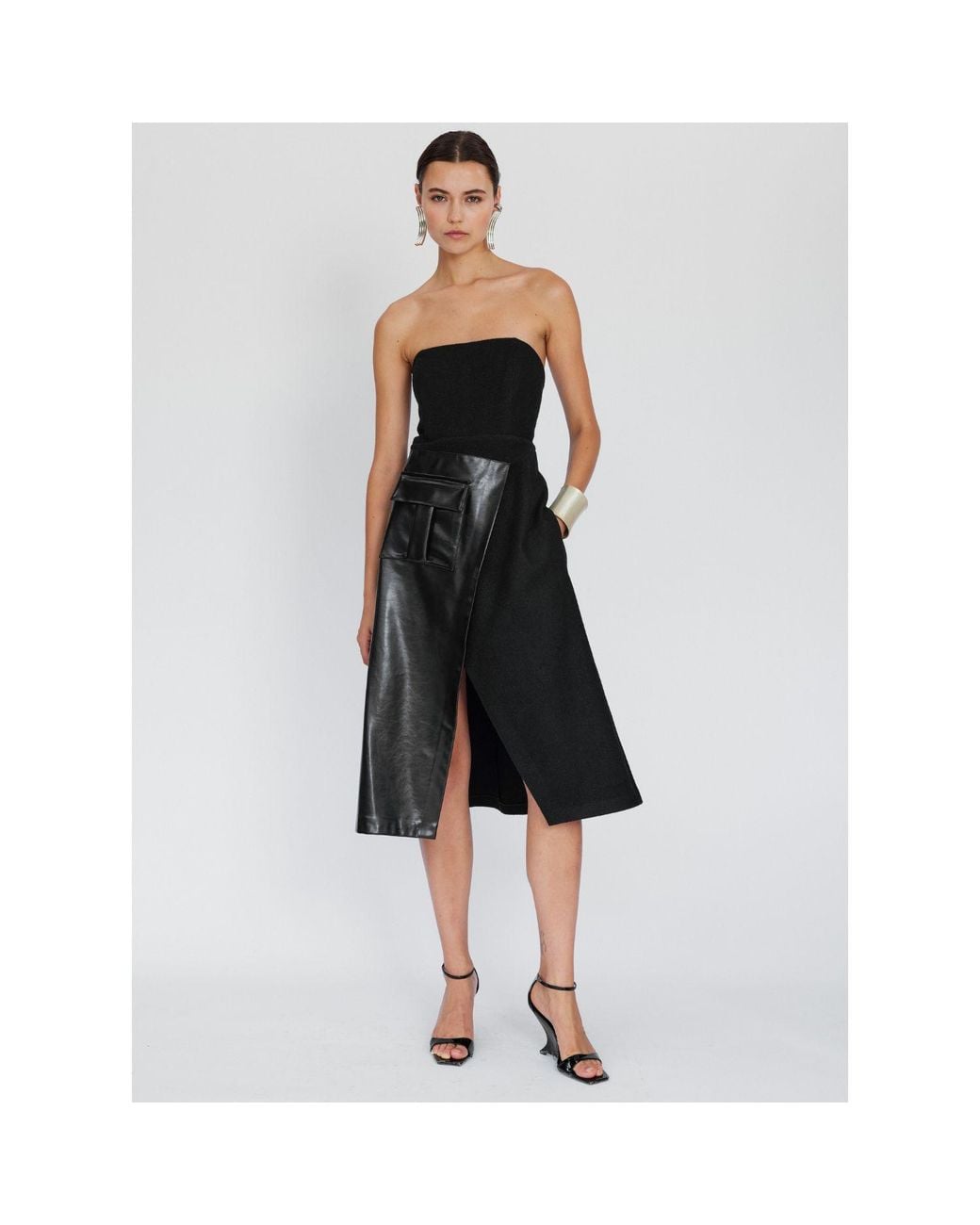 Mirimalist Black Savile Strapless Midi Dress