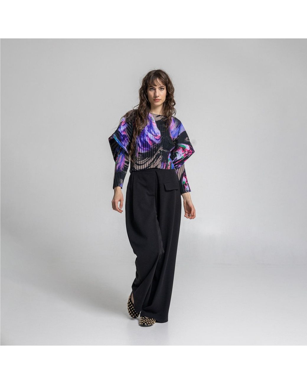 ARTISTA Black Max Wide Leg Folded Pants